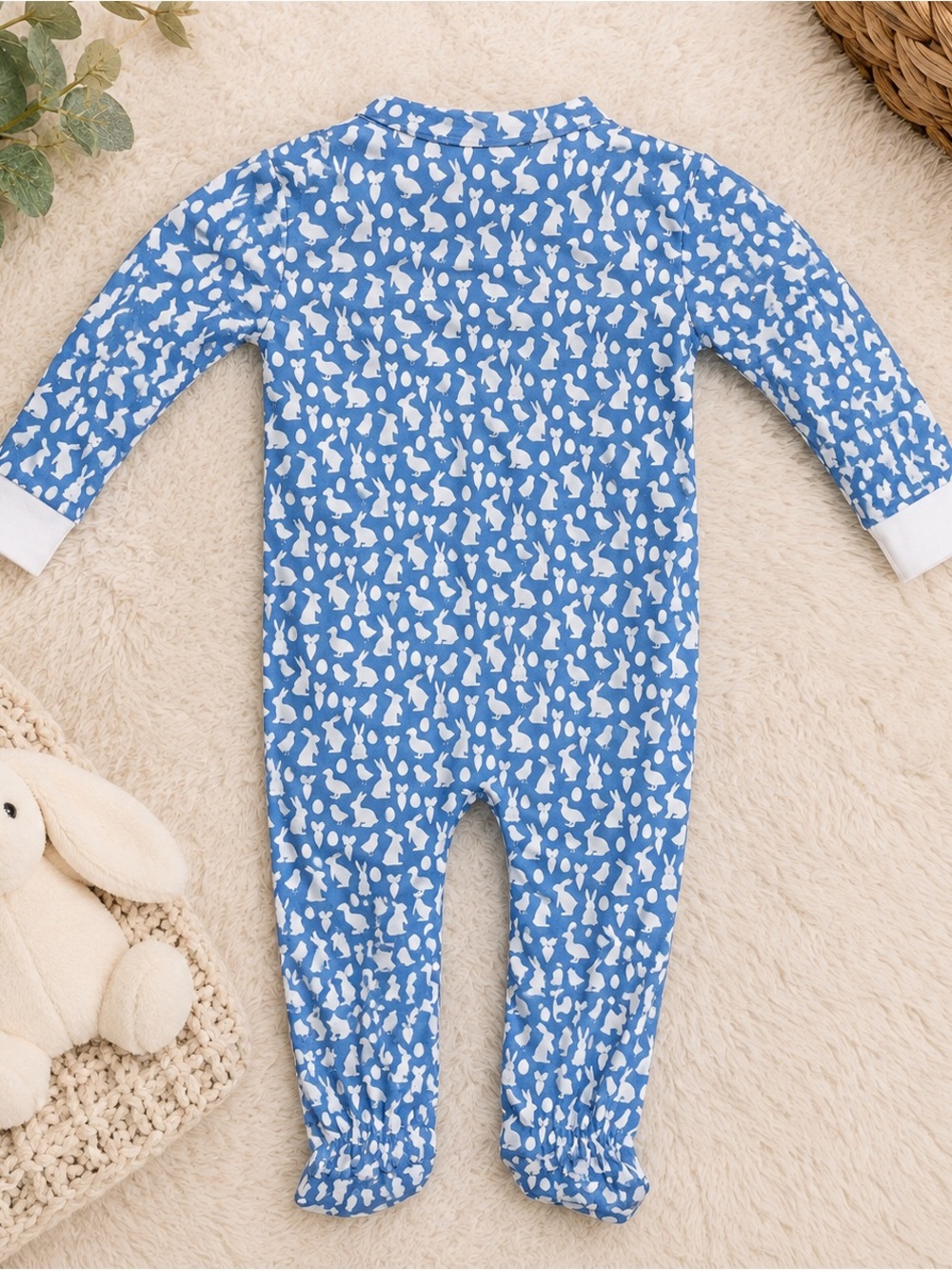 Lila And Hayes Boys 9-12 M Easter Zippee Pajama Blue Bunny Chick Egg NWT - Picture 2 of 3